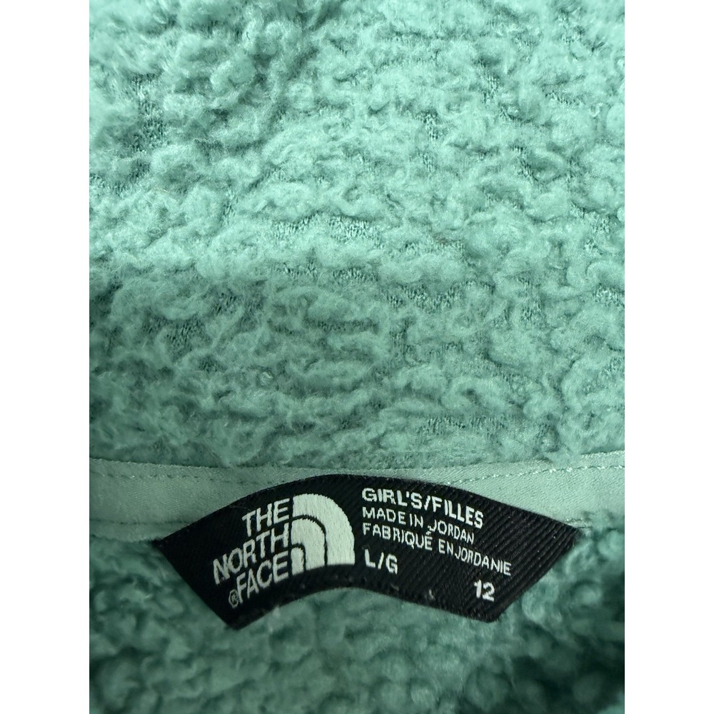 The North Face Girls Sherpa Fleece Hoodie Teal Green Size L/12 - Picture 3 of 5